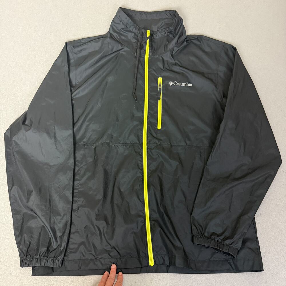 Columbia Sportswear Windbreaker Jacket Men’s L Black Neon Yellow Lightweight